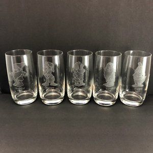 5 Walt Disney Etched Snow White's Dwarfs Glasses